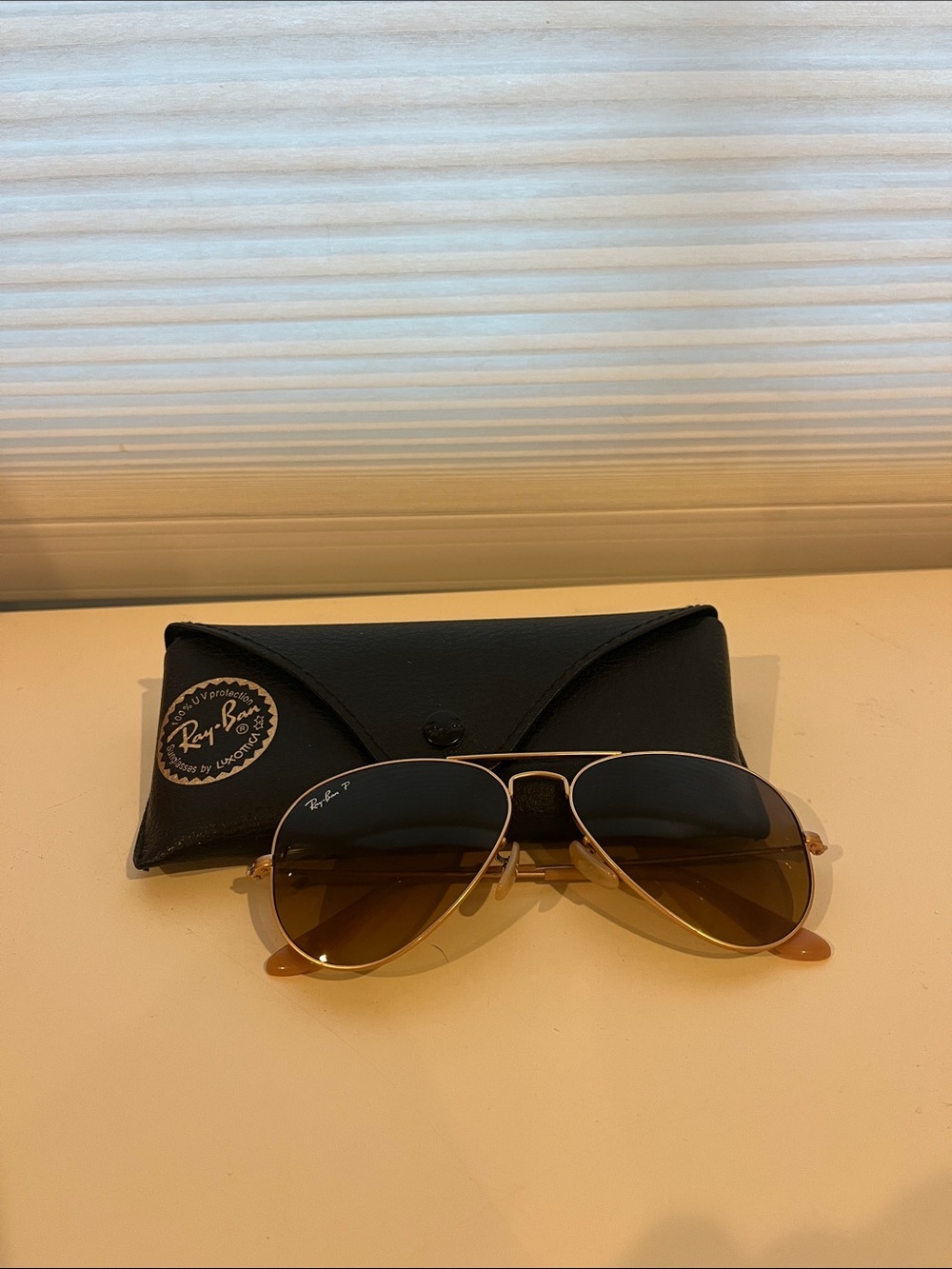 Ray-Ban Gold Frame Sunglasses with Brown Gradient Lenses